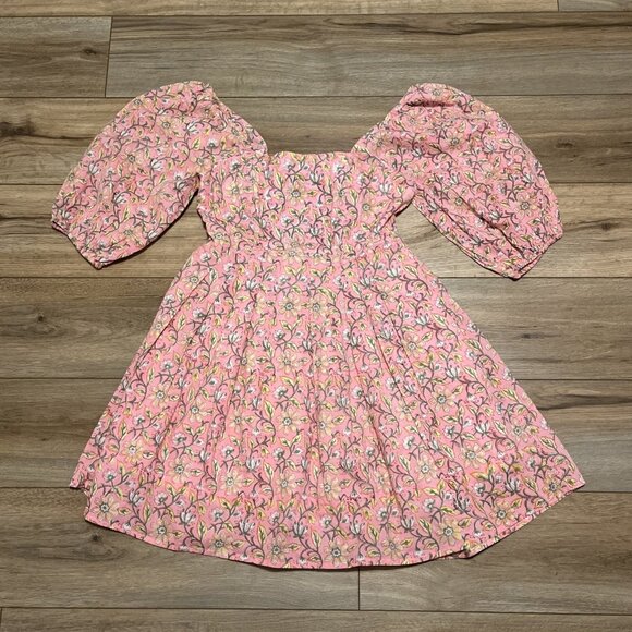 Madison Mathews Hope Mini Dress SZ Large Pink Floral Back Bow Tie Stretch - Picture 1 of 9